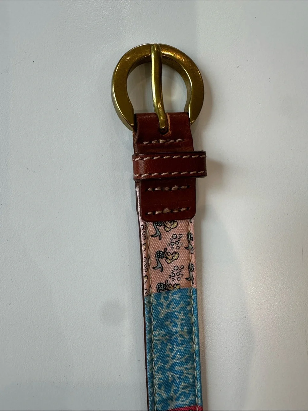 Vineyard Vines Patchwork Nautical Leather Belt Brass Buckle